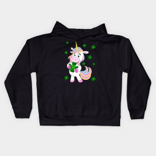 St. Patrick's Day Lucky Unicorn Holding a Four Leaf Clover Kids Hoodie